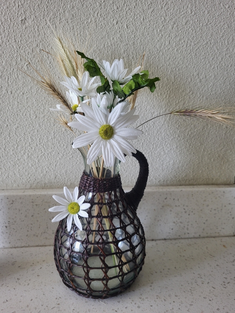 Vintage Wicker Wrapped Glass Vase Boho Rustic Cottage DECOR